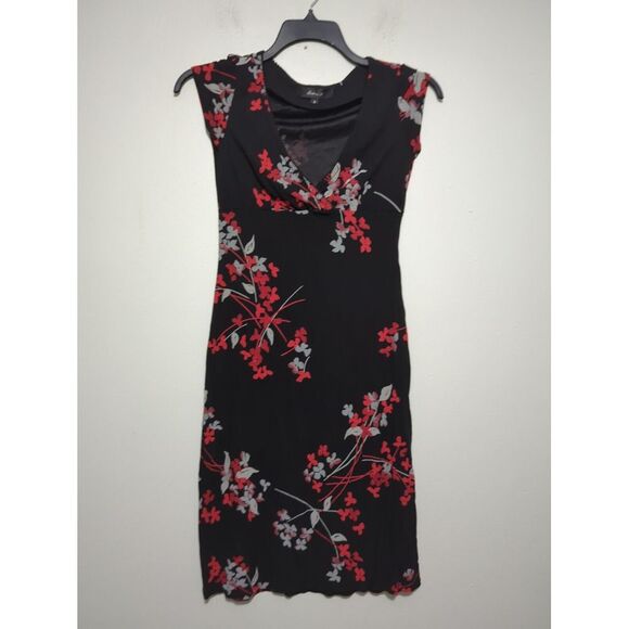 Arden B Black Floral Midi Dress Womens Short Sleeve Pullover Size Small - Picture 1 of 7